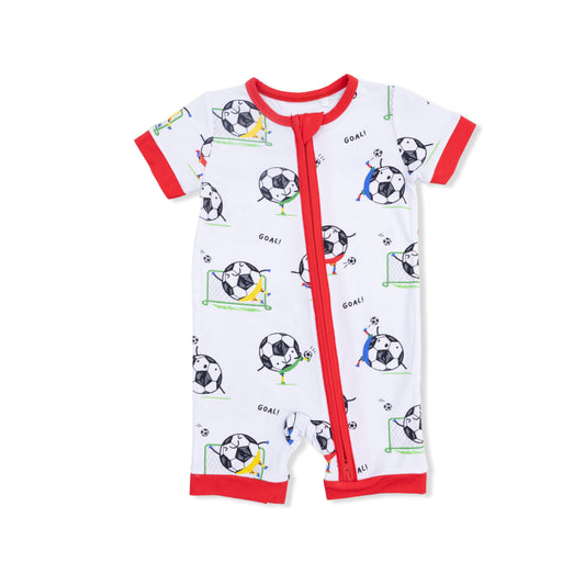 Soccer balls shortie 2way zipper romper