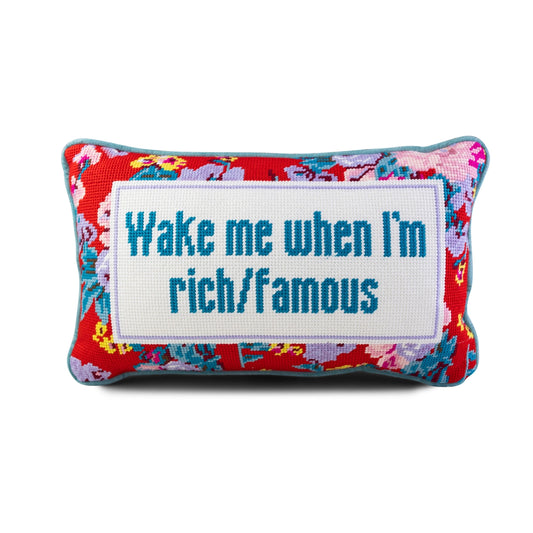 Rich and famous needlepoint pillow