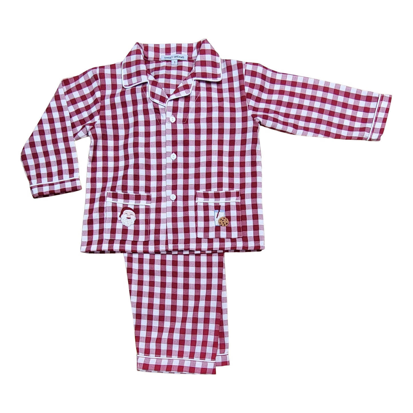 Emb. Santa & cookie pjs - red gingham