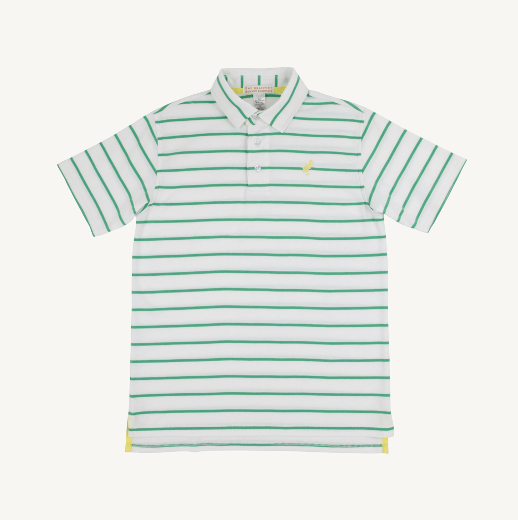 Prim and proper s/s polo - gibson island green stripe