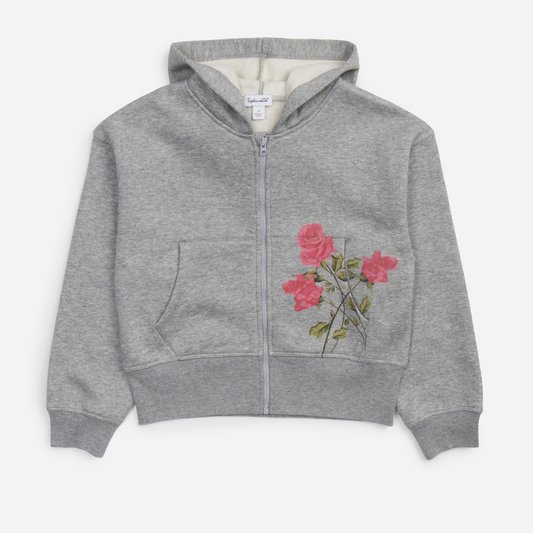 Camellia rose zip up hoodie - heather grey