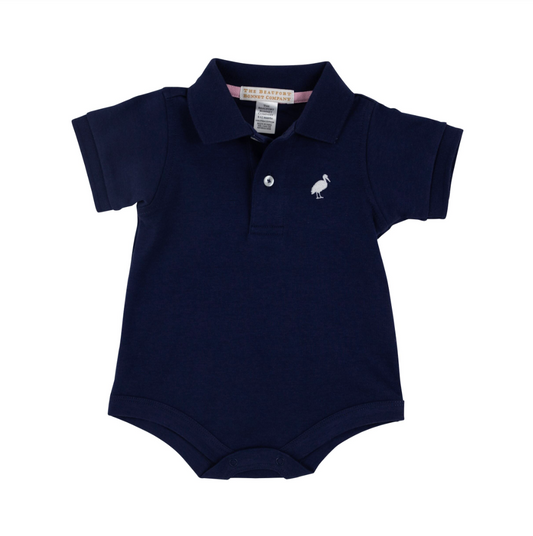 Prim and proper s/s polo onesie - nantucket navy