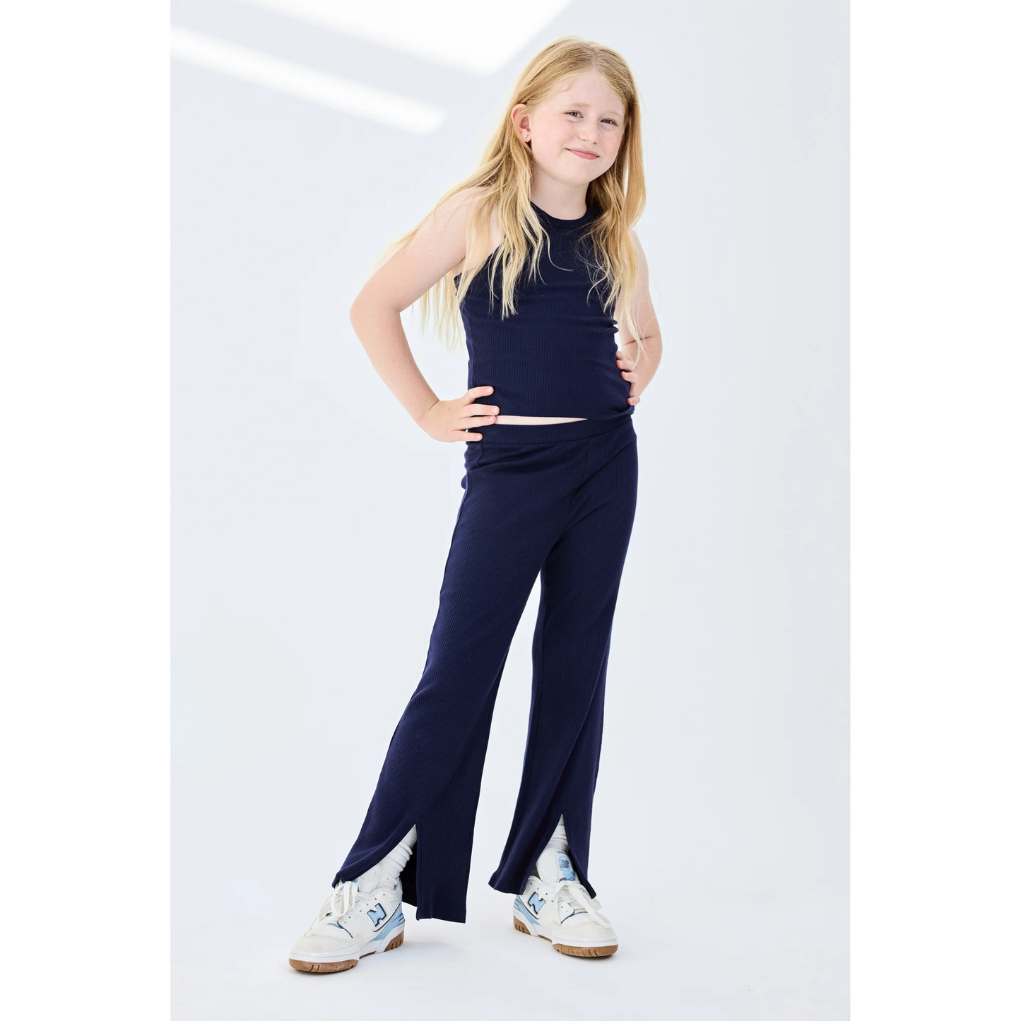 Rib split flare pant - navy