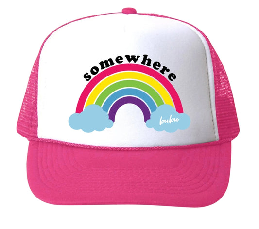 Somewhere over the rainbow trucker hat - hot pink