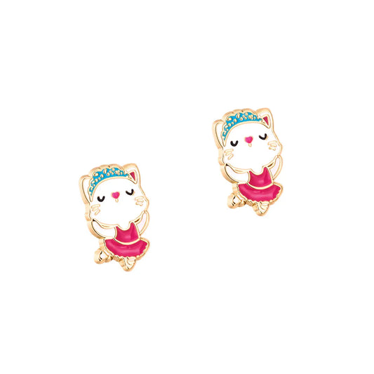 Girl Nation Ballerina Kitty Cutie Stud Earrings