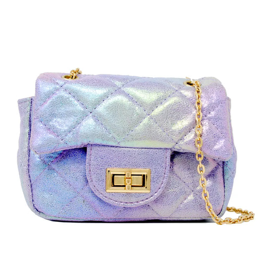 Classic quilted shiny mini bag - purple