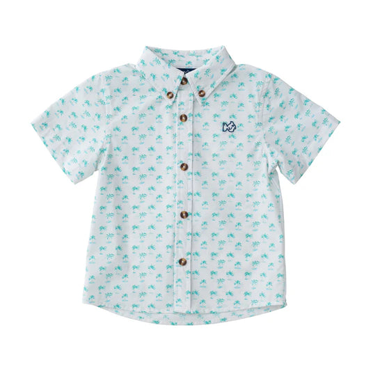 Fishing s/s button down - white palm tree print