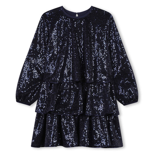 Sequin flounced l/s dress - royal blue