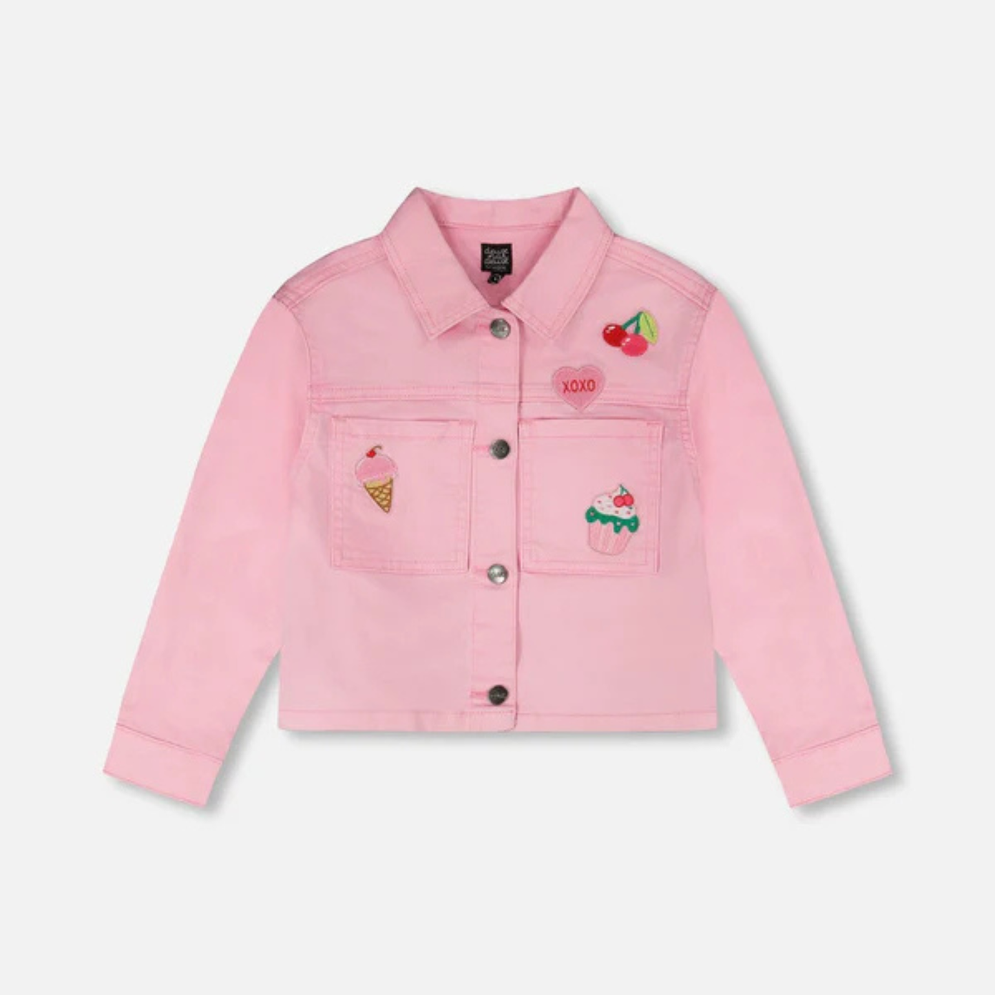 Embroidered patch jean jacket - prism pink