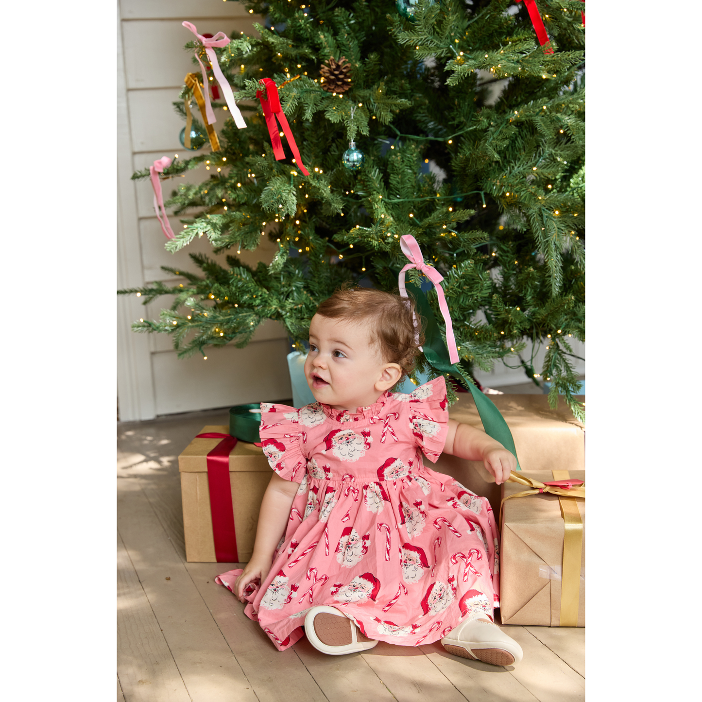 Jennifer dress set - pink candy cane Santa