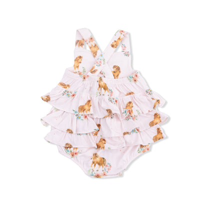 Pink ponies ruffle sunsuit