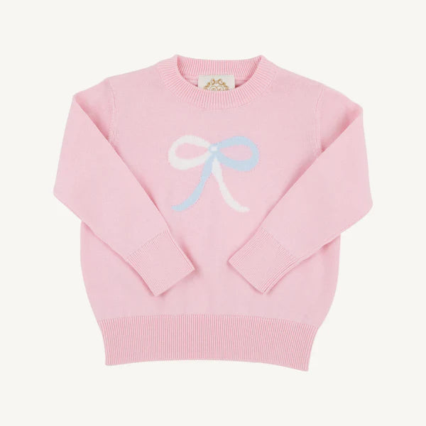 Isabelle's intarsia sweater - bow/palm beach pink