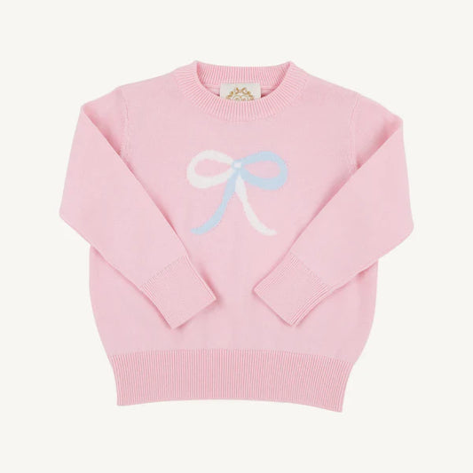Isabelle's intarsia sweater - bow/palm beach pink