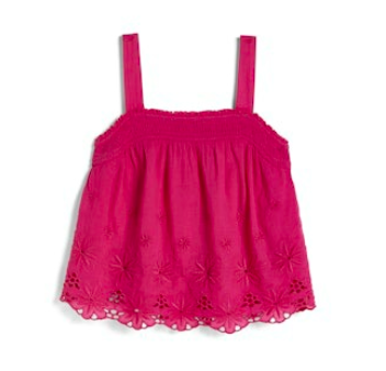 Smocking tank w. floral eyelet - hot pink