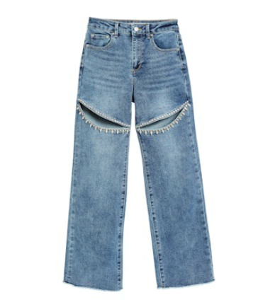 Crystal slit straight jeans