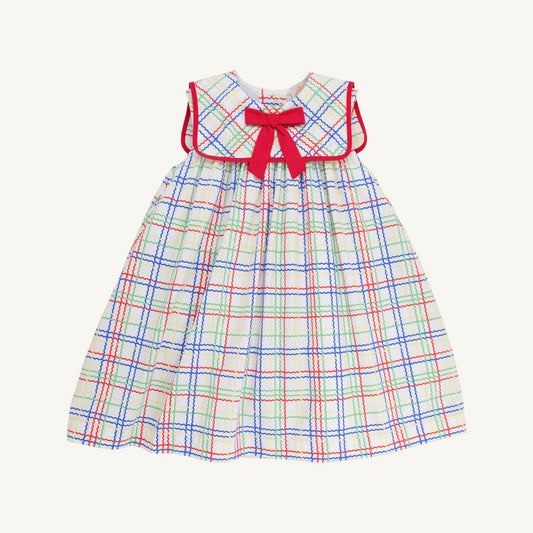 Sleeveless stewart's square collar dress - wellington windowpane
