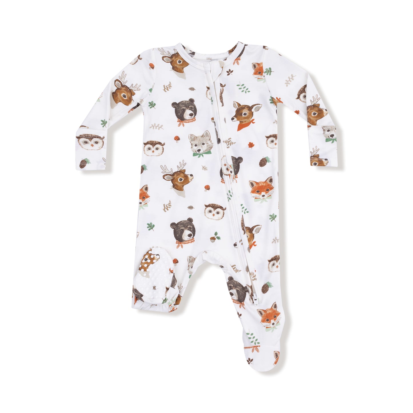 Woodland animals faces 2way zipper footie