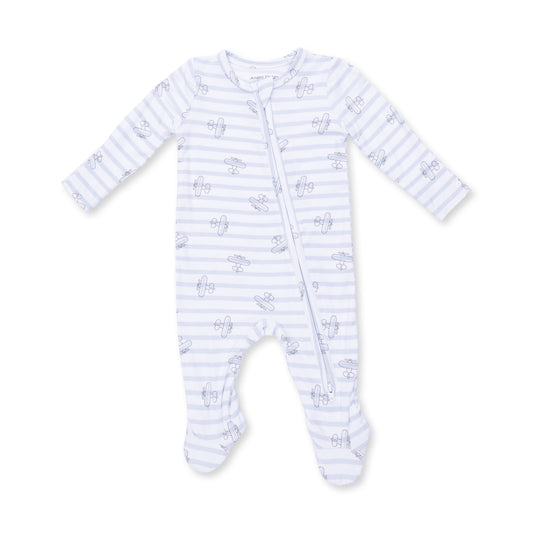 Airplane stripe 2way zipper footie