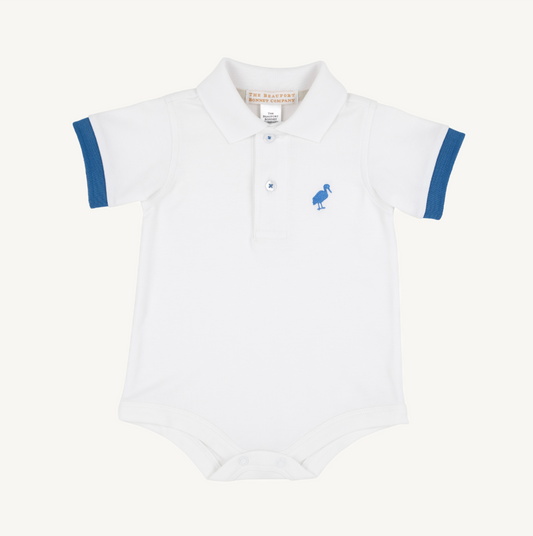 Prim and proper s/s polo onesie - wawhite/wbblue