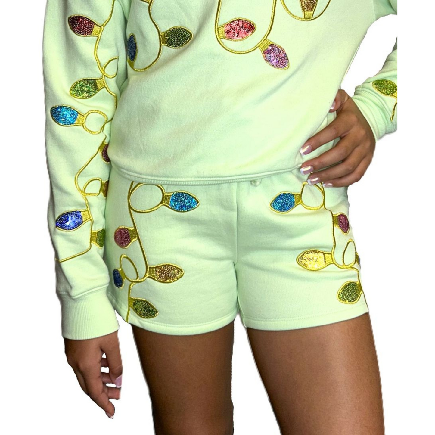 Christmas lights sequins shorts