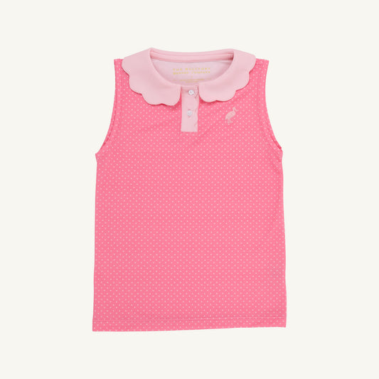 Prepletic sleeveless preppy polo - romany rose microdot/sppink