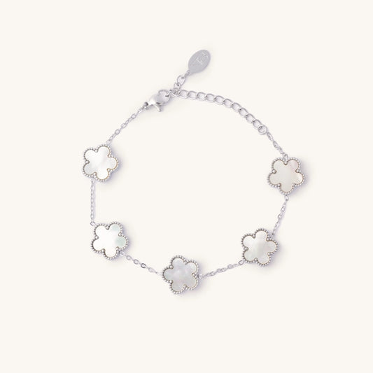 Silver white shell flora bracelet