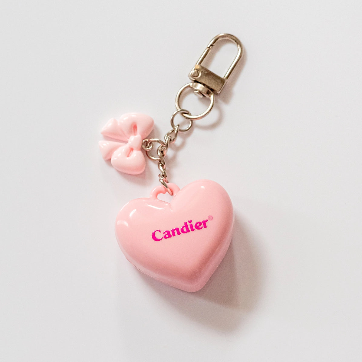 Cherry & bow lip balm heart keychain - pink bow