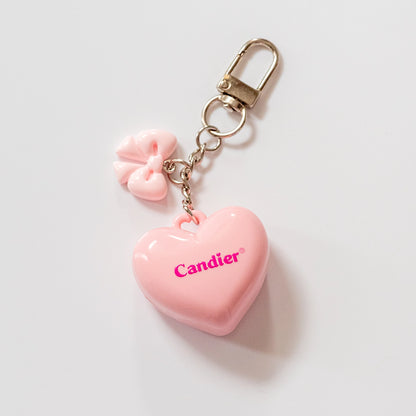 Cherry & bow lip balm heart keychain - pink bow