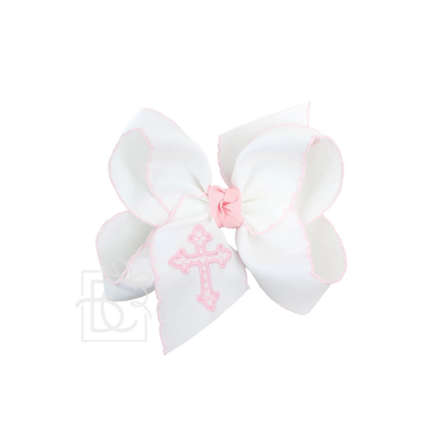 Embroidered cross crochet bow - light pink