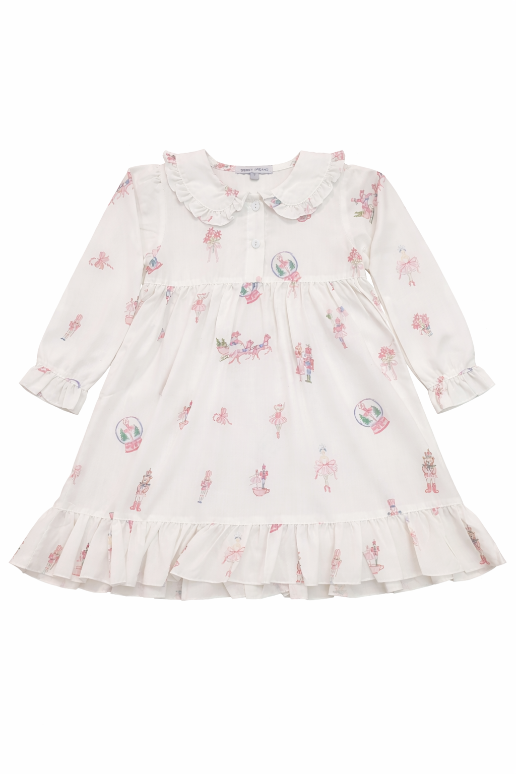 Pink Nutcracker Print White Gown