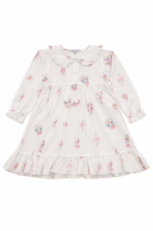 Pink Nutcracker Print White Gown