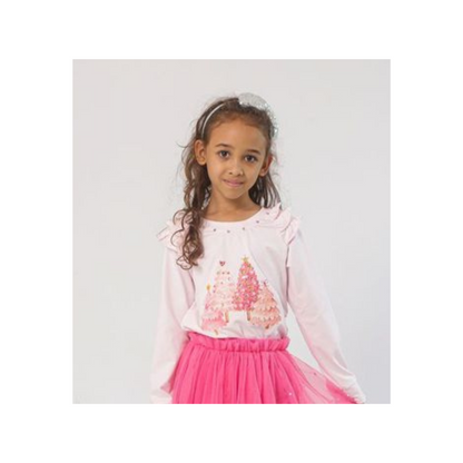 Pink Christmas l/s ruffle tee - blush pink