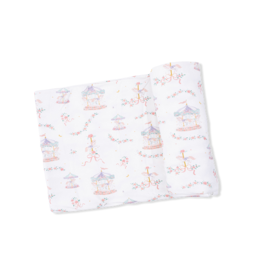 Carousel w. bows swaddle blanket