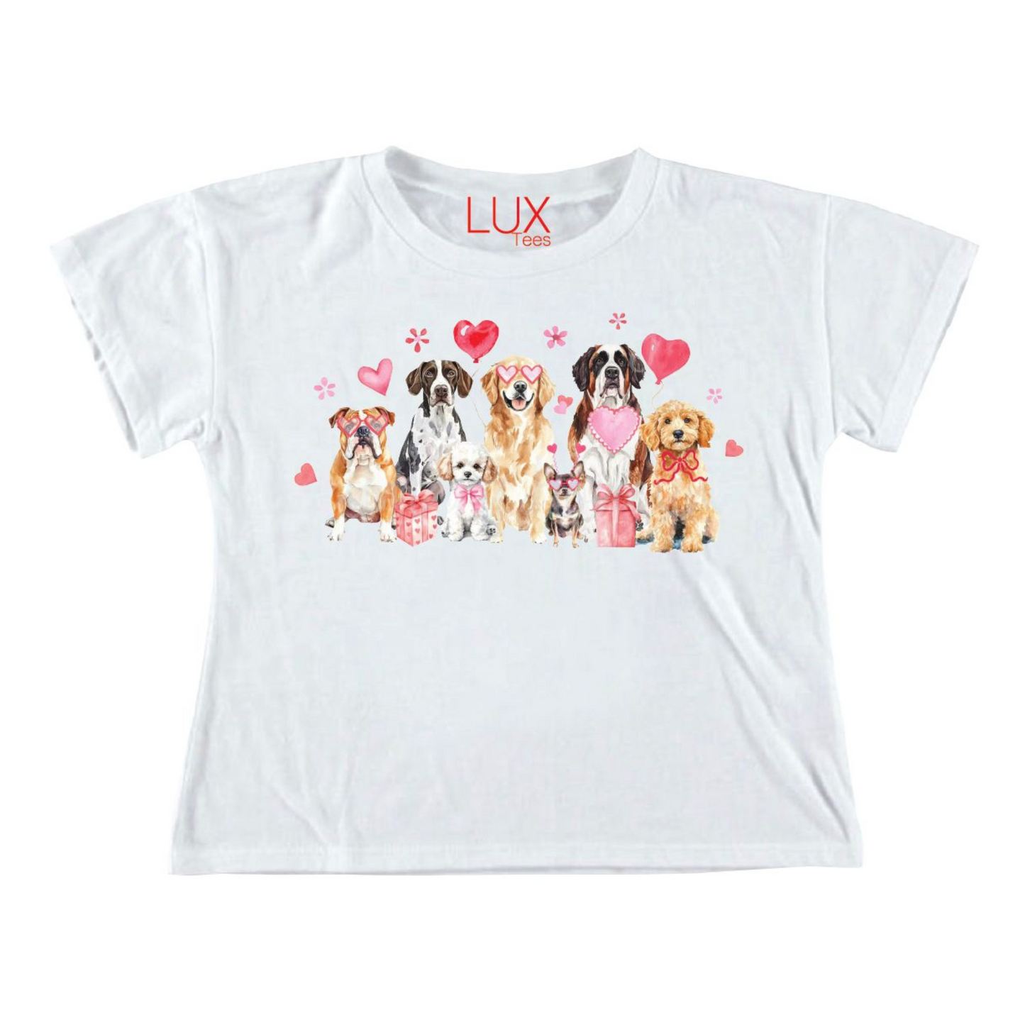 Hearts and dogs cropped graphic tee