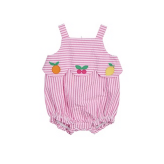 Fruit seersucker romper - pink