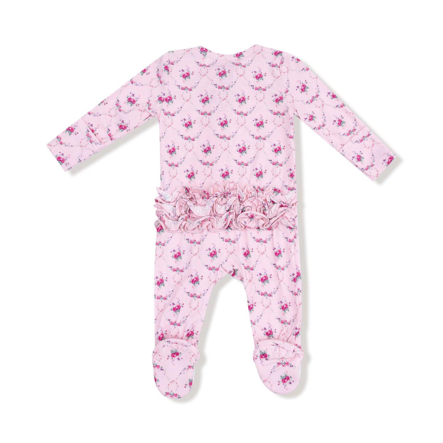 Rose garden trellis 2way zipper ruffle footie