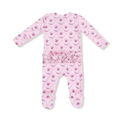 Rose garden trellis 2way zipper ruffle footie