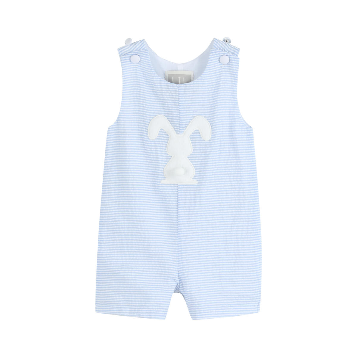 Light blue striped pom pom bunny shortalls