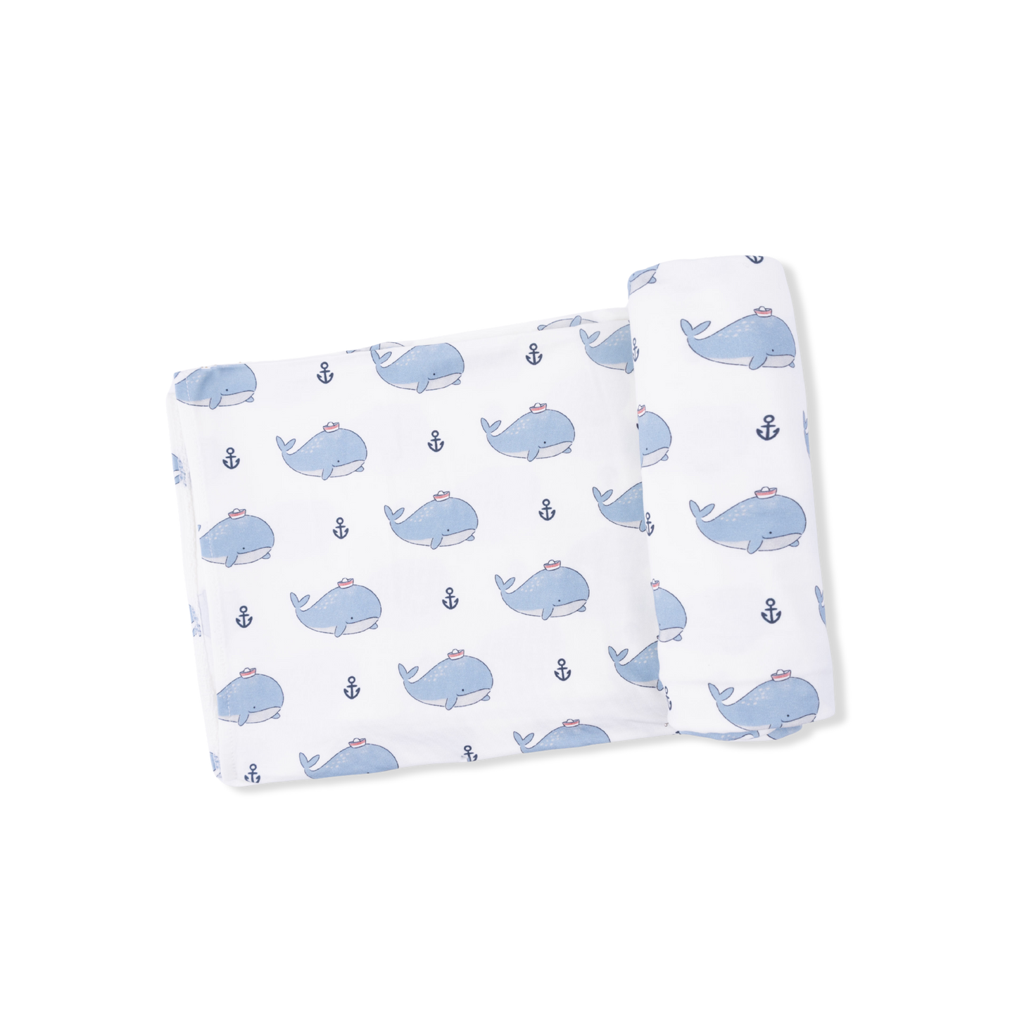 Bubbly sailor whales blue swaddle blanket