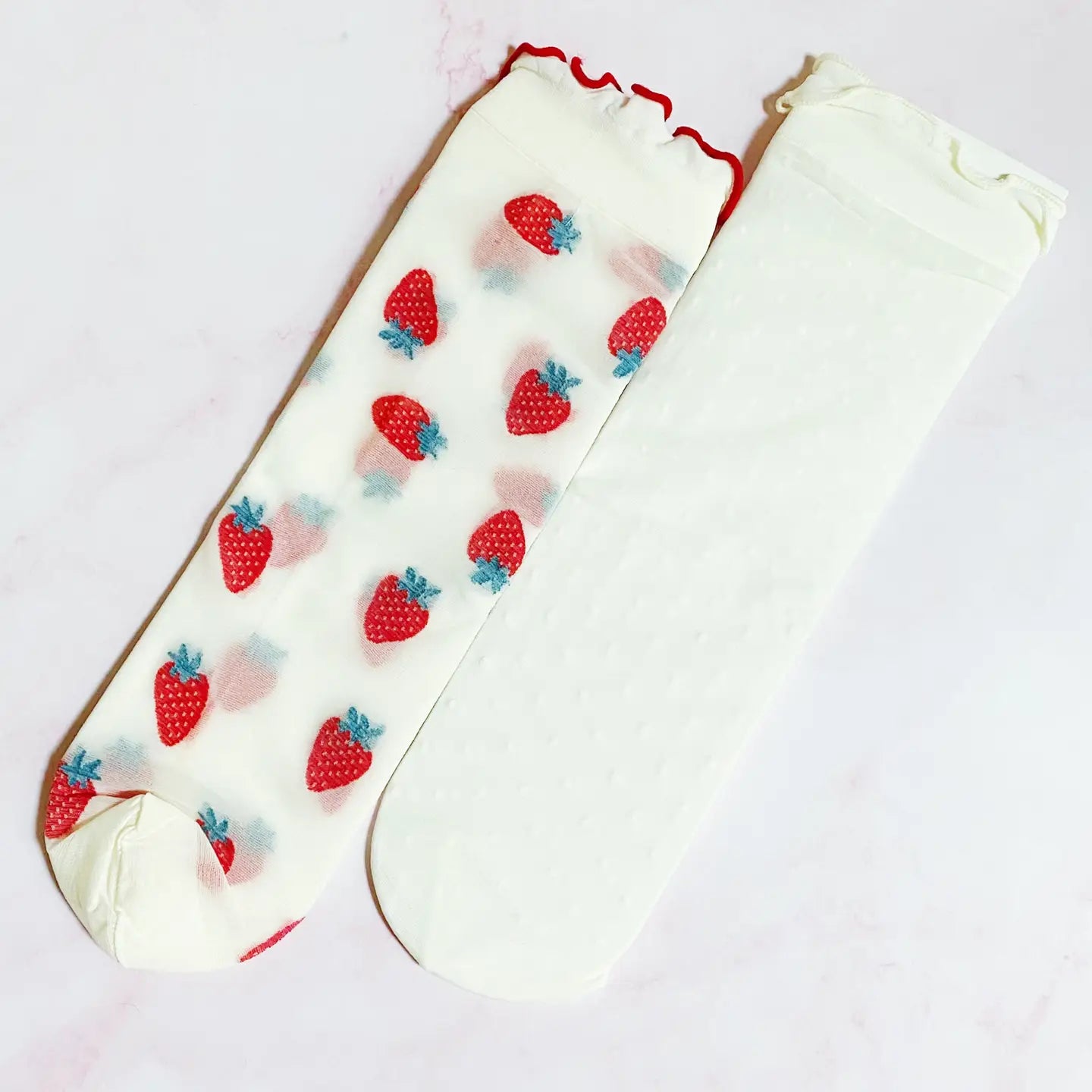 Dots and strawberries sheer socks