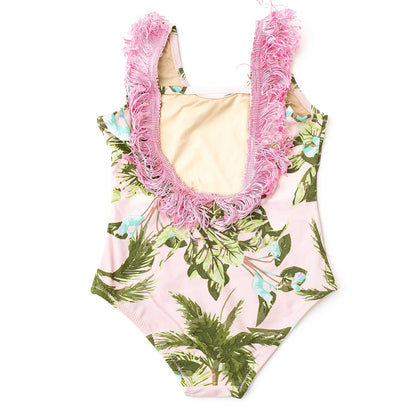 Blush tropics fringe back suit