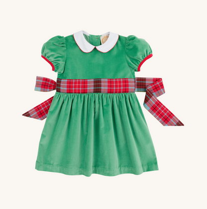 Cindy lou sash dress velvet - kiawah kelly green/wilson pier plaid