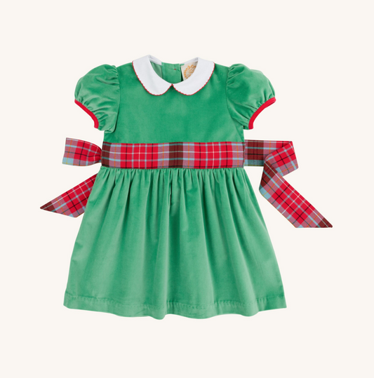 Cindy lou sash dress velvet - kiawah kelly green/wilson pier plaid