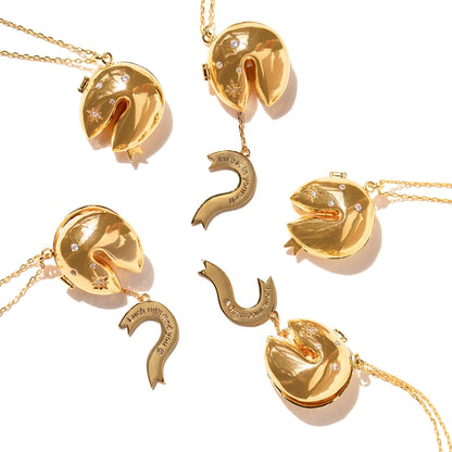 Fortune cookie locket necklace - gold