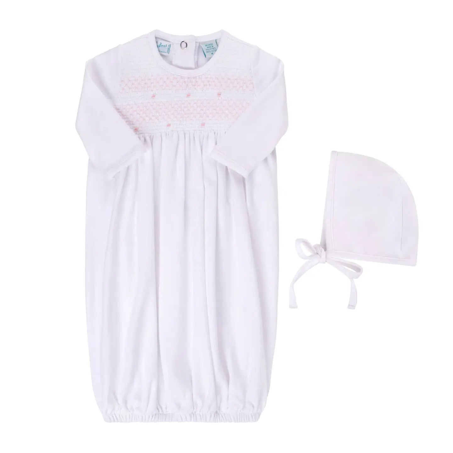 Smocked buillion gown w. hat - pink