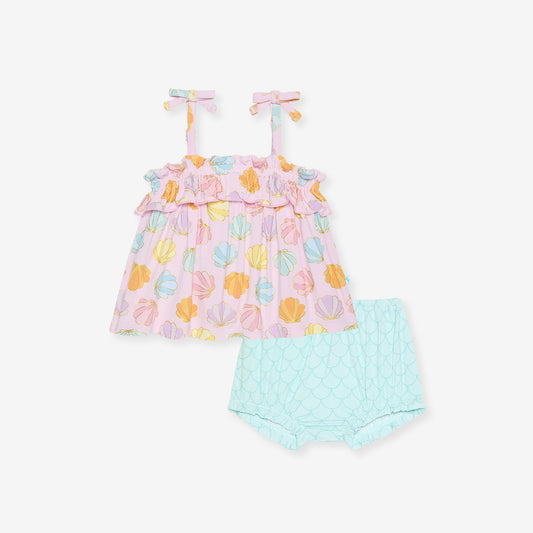 Shelly pink bow strap ruffle top & bloomers