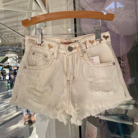 Embroidered denim shorts - white