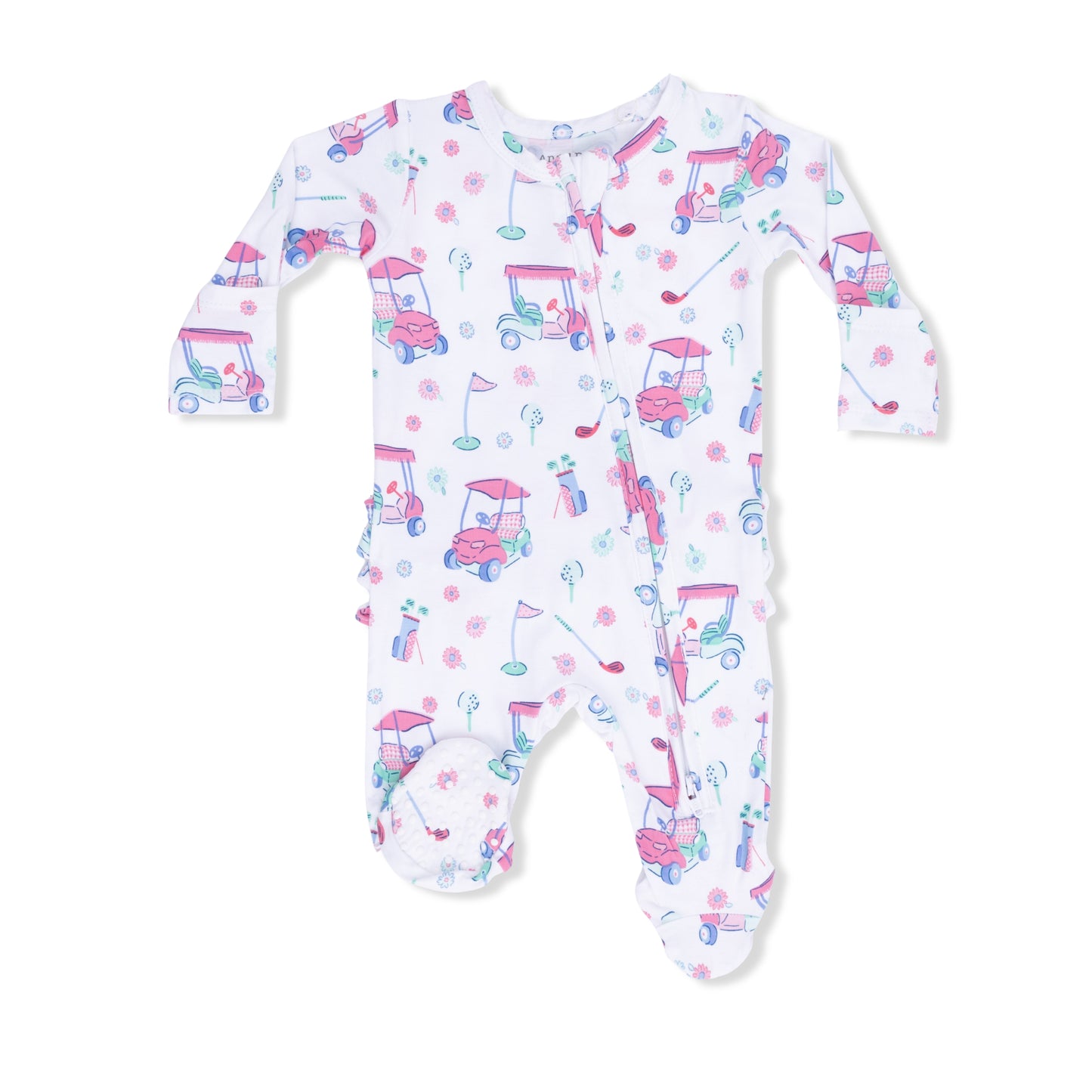 Golf carts and flowers 2 way zipper ruffle footie
