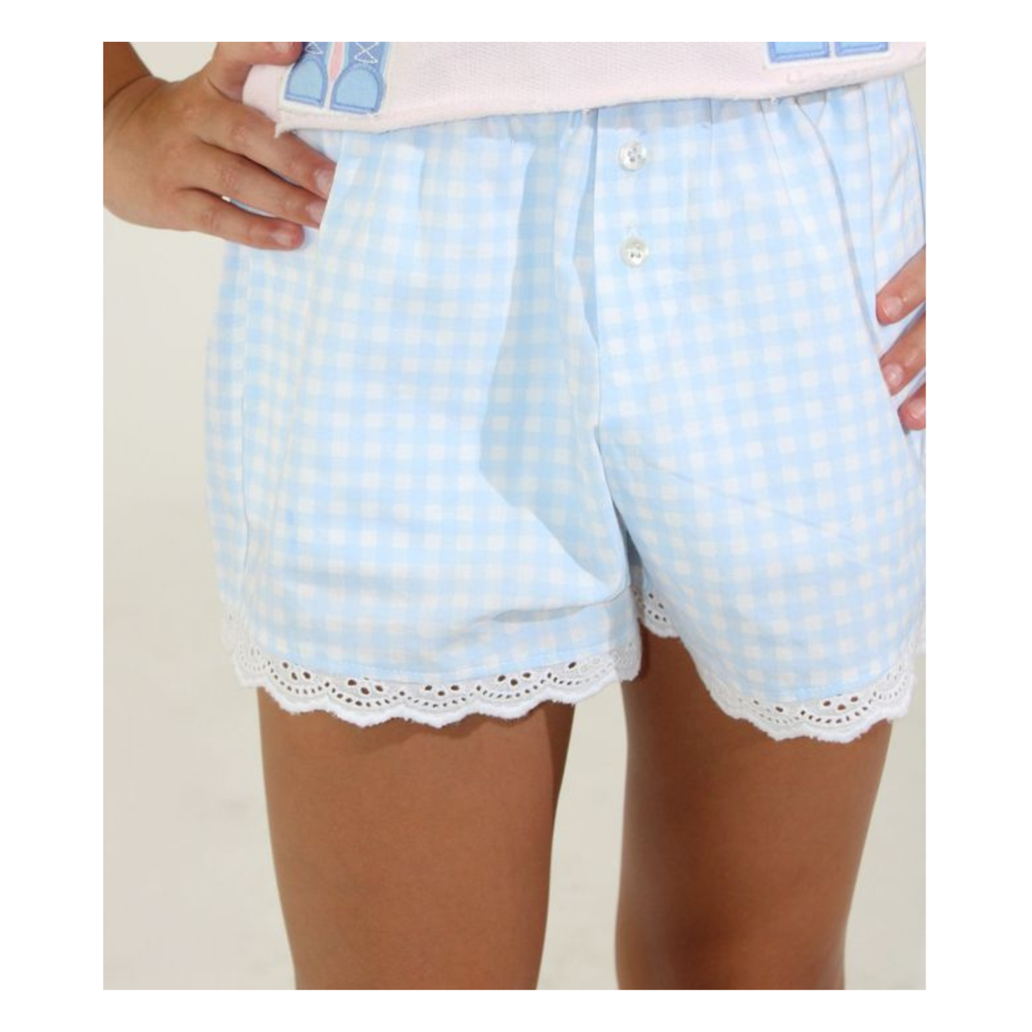 Gingham lace trim boxers