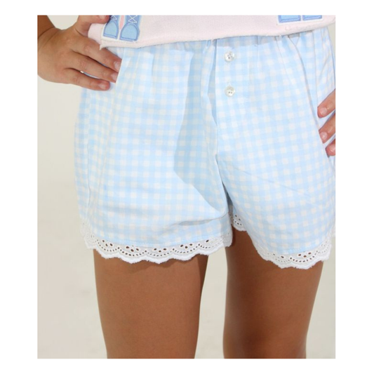 Gingham lace trim boxers